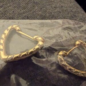 Gold Heart Hoop Earrings with Twisted Design